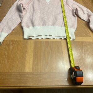J. Crew Pink and White Crew Neck Sweater